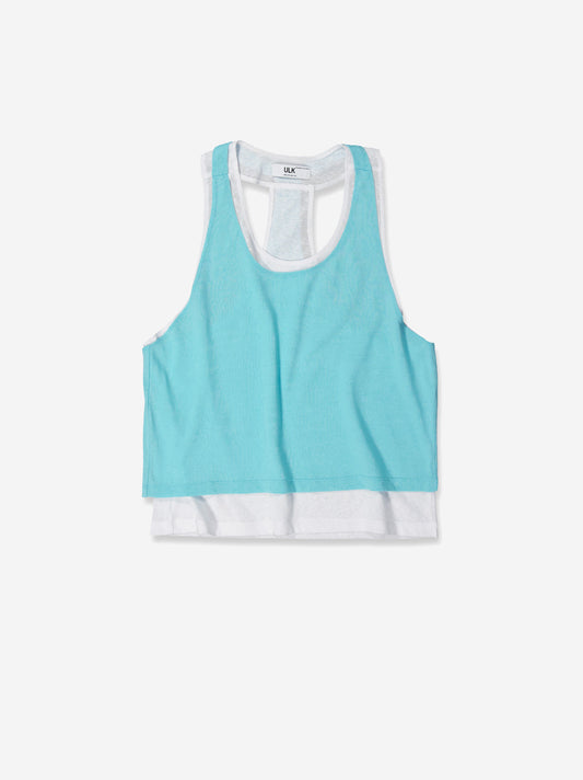 Double-layered contrast top blue - Taupe