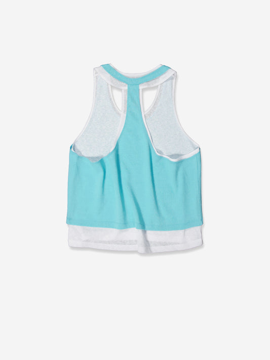 Double-layered contrast top blue - Taupe