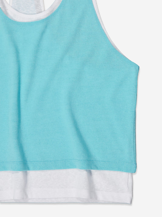 Double-layered contrast top blue - Taupe