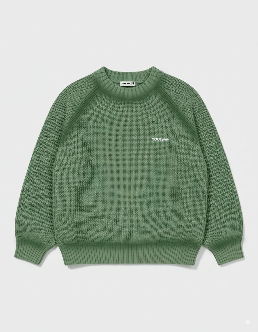 Coolway Green Knit Sweater - Long-sleeve knitted sweater