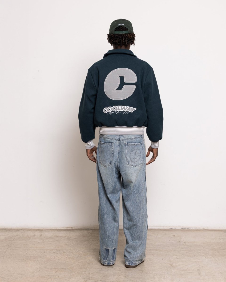 Coolway Dark Green Varsity - Chaqueta deportiva retro