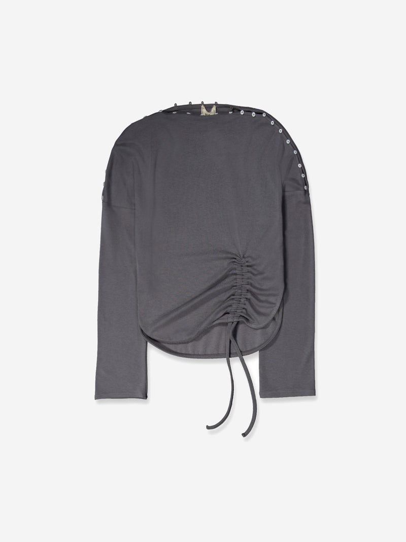 Top gris de manga larga con frunce lateral - Xiquet