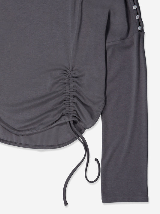 Grey long-sleeved top with side ruching - Xiquet