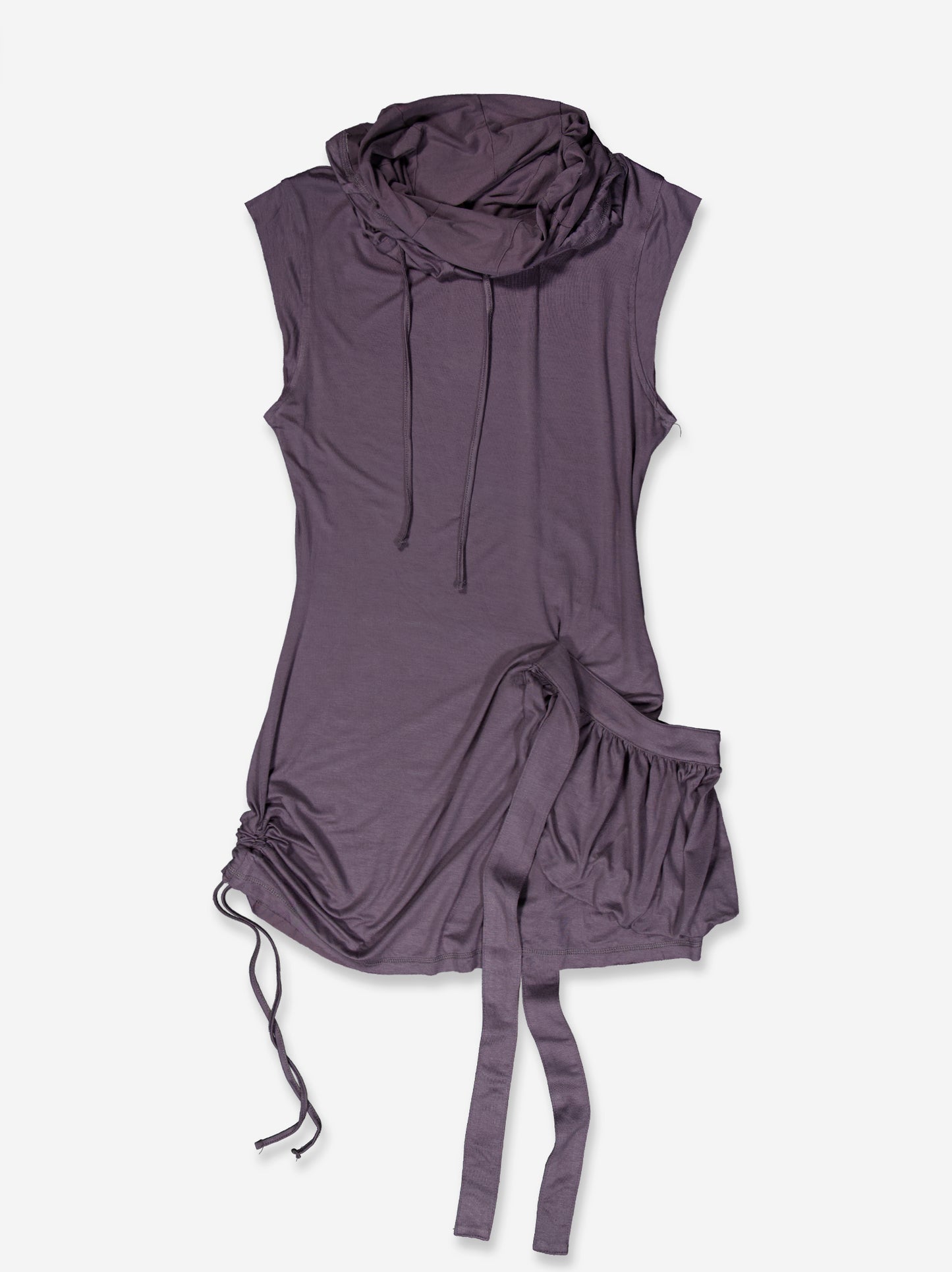 Vestido con bolsillo lateral cuello alto y bajo fruncido - Chao