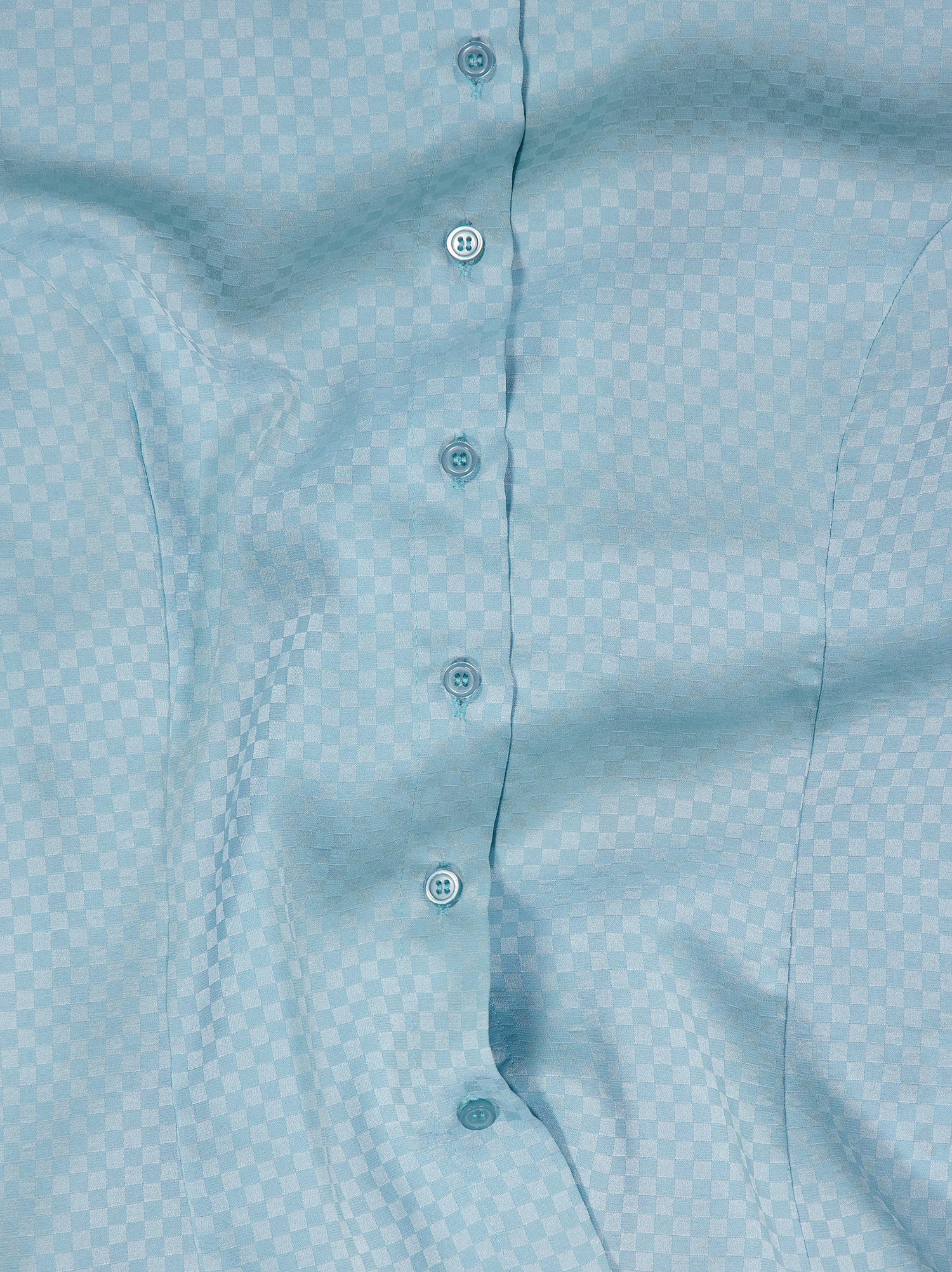 Camisa satinada azul con estampado jacquard - Rin