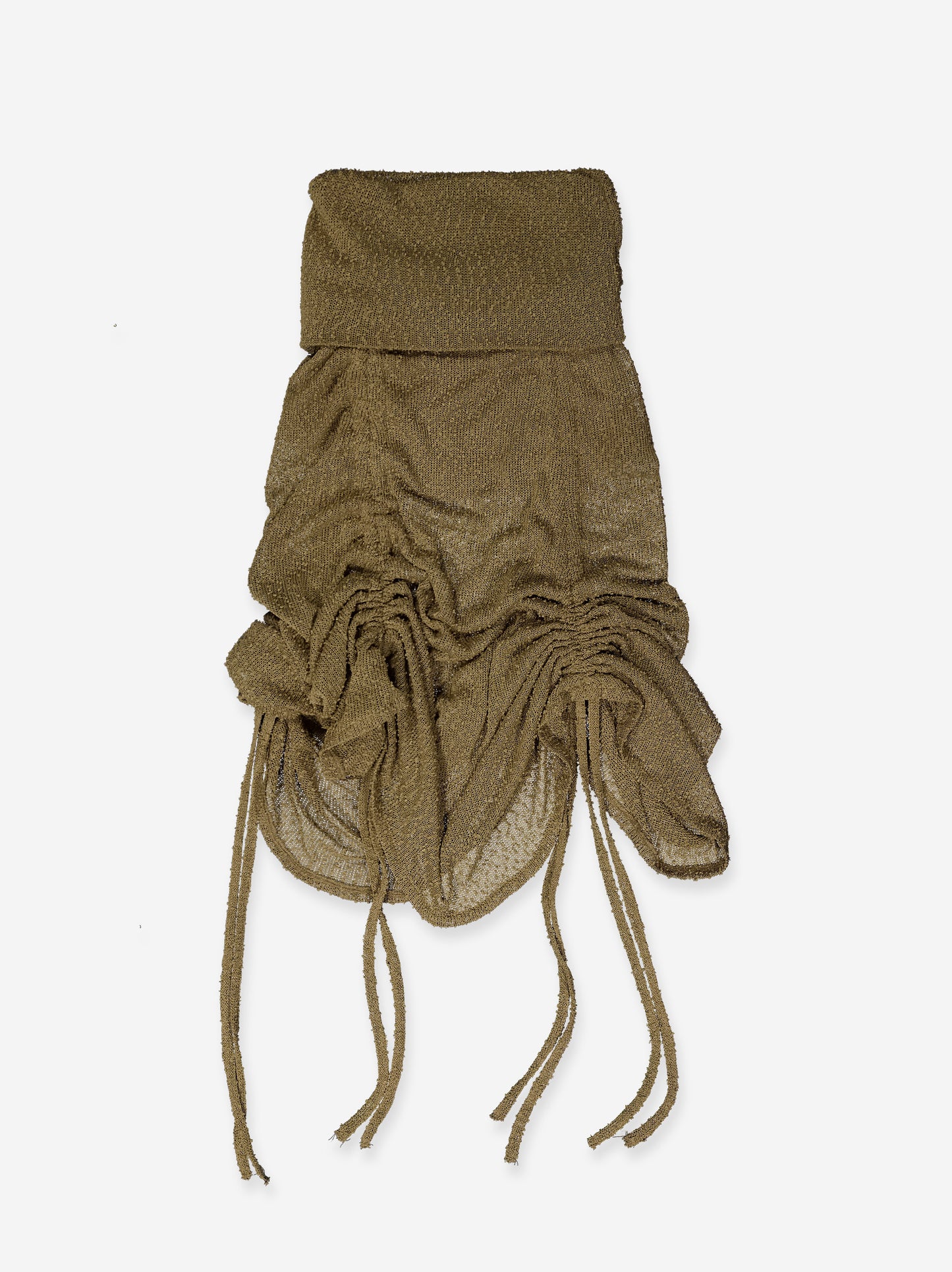 Falda texturizada beige con drapeado y flecos efecto artesanal - Seisei