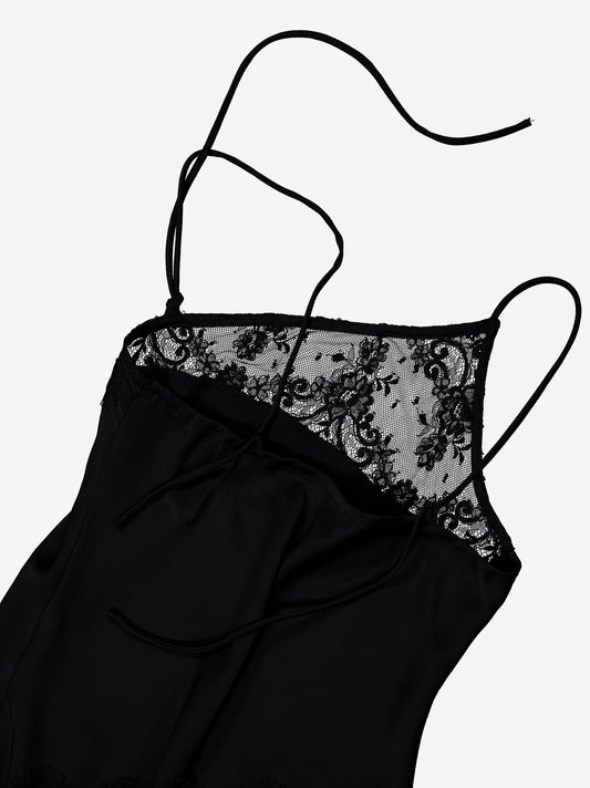 Black top with lace and asymmetrical straps - Calia