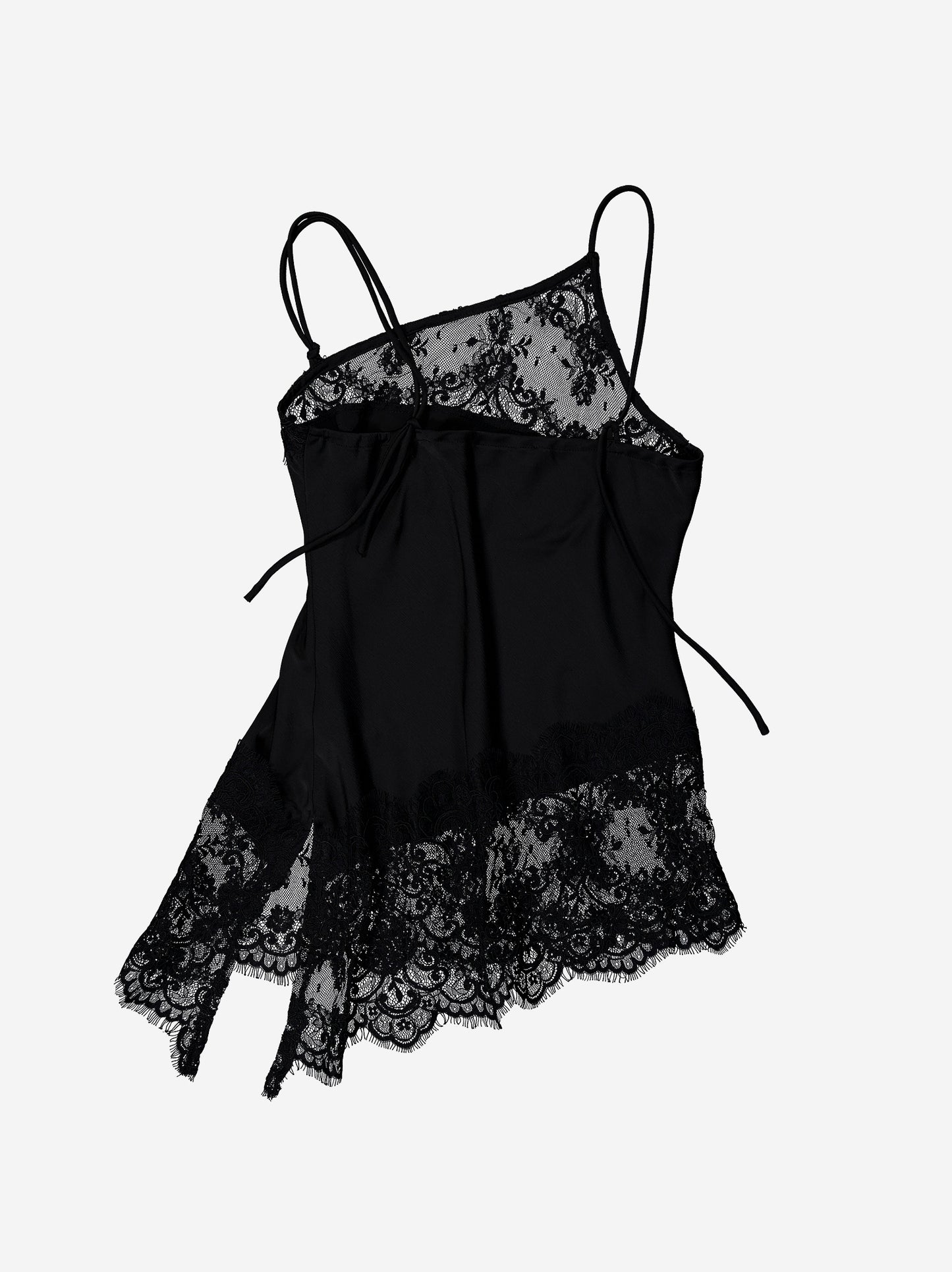 Black top with lace and asymmetrical straps - Calia