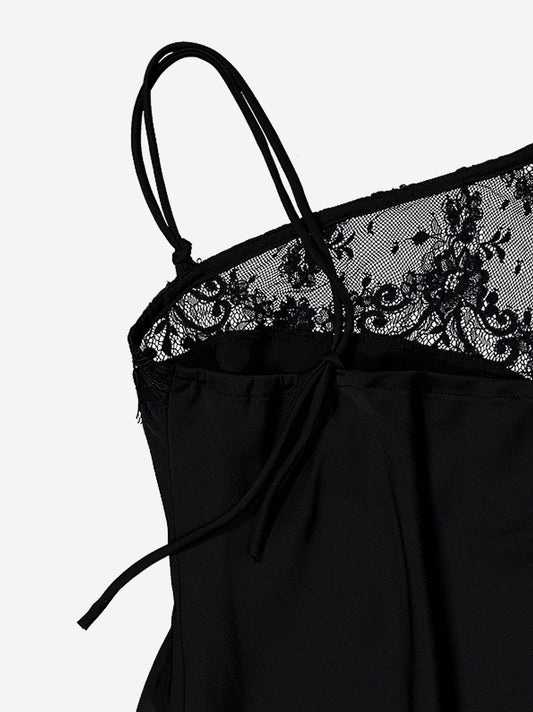 Black top with lace and asymmetrical straps - Calia