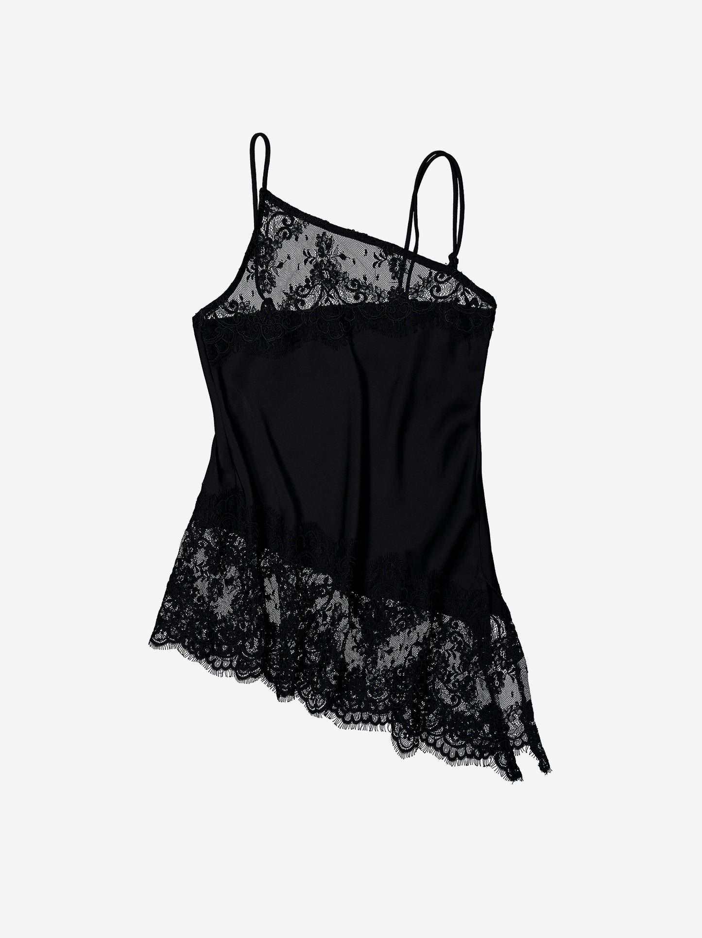 Black top with lace and asymmetrical straps - Calia
