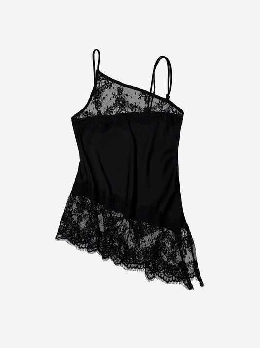 Black top with lace and asymmetrical straps - Calia