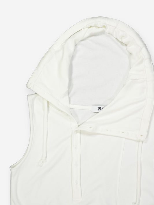 Asymmetric-neck vest with hood - Two