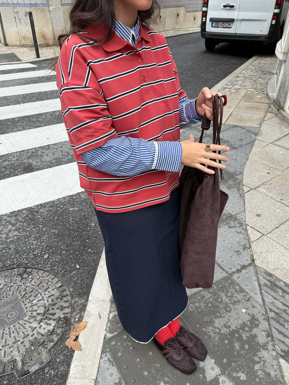 Striped polo neck t-shirt - ULK Sakura