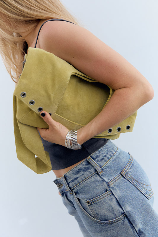 Bolso De Piel Serraje Amarillo Con Asa Extraíble -Tini