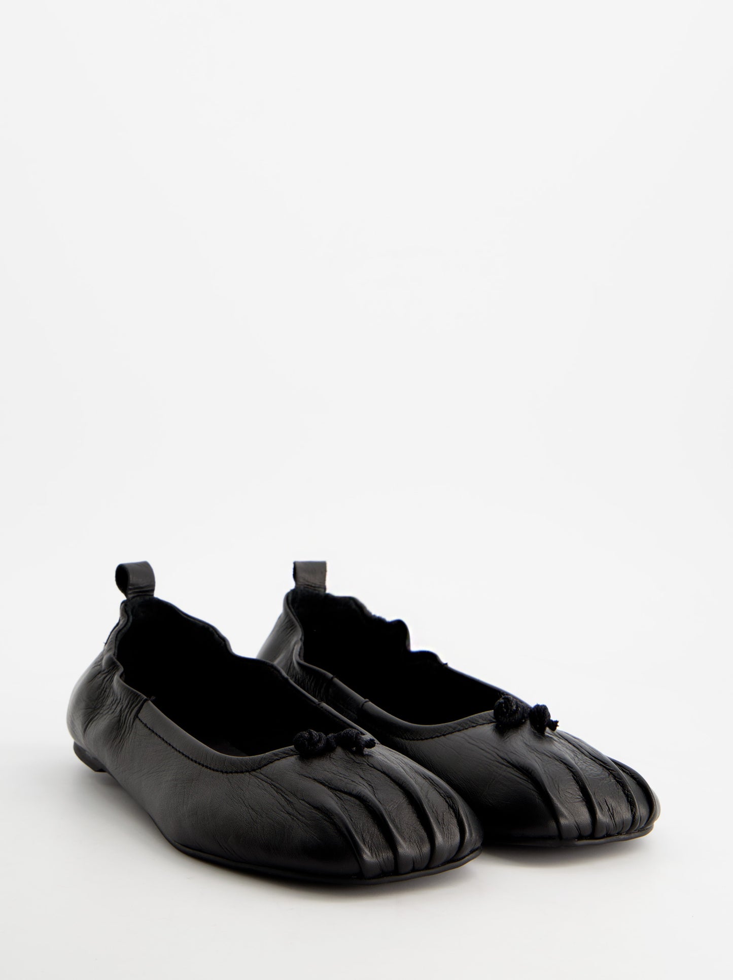 Black ruched leather ballerinas - ULK Catty