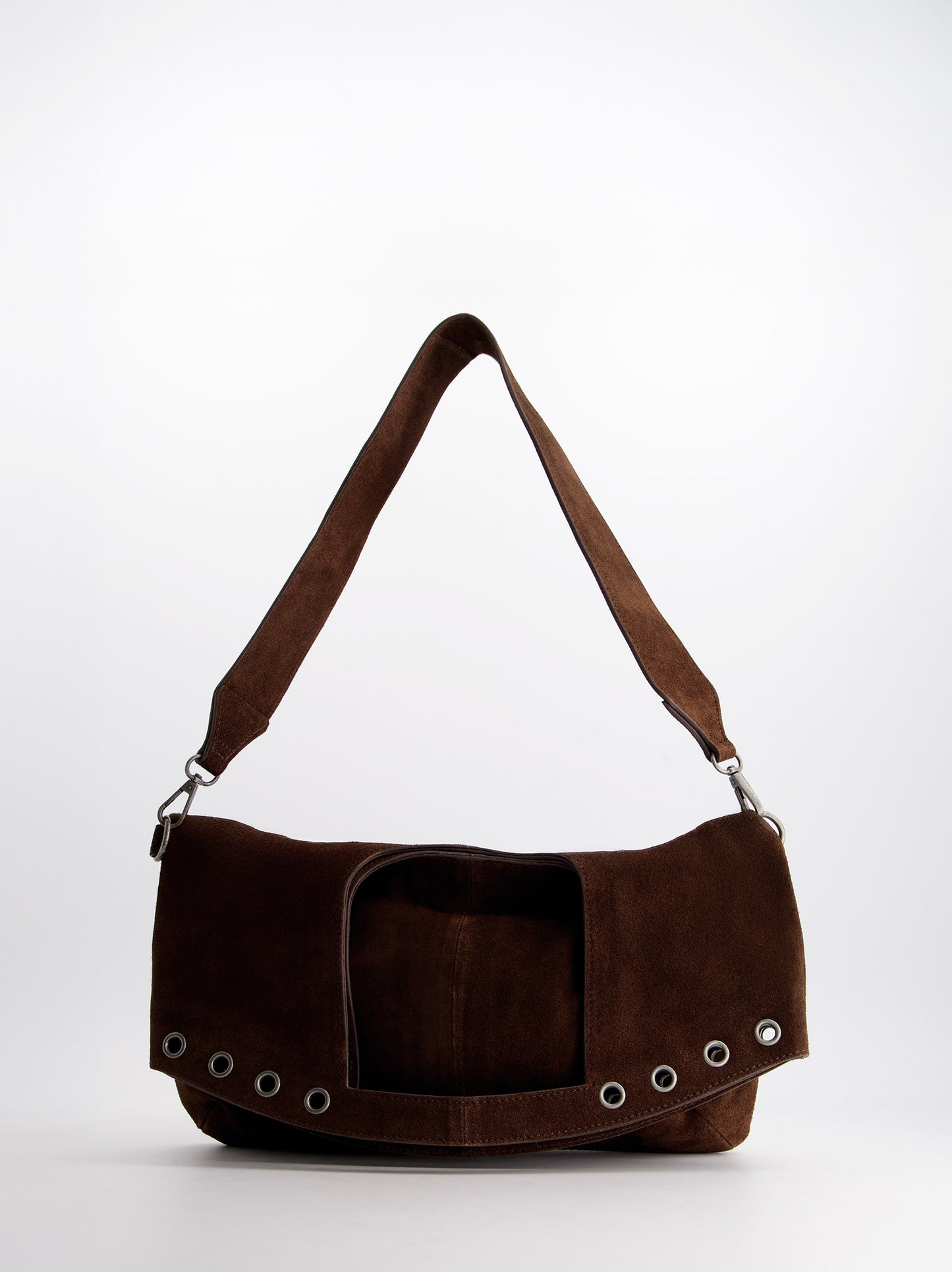 Bolso De Piel Serraje Marrón Con Asa Extraíble -Tini