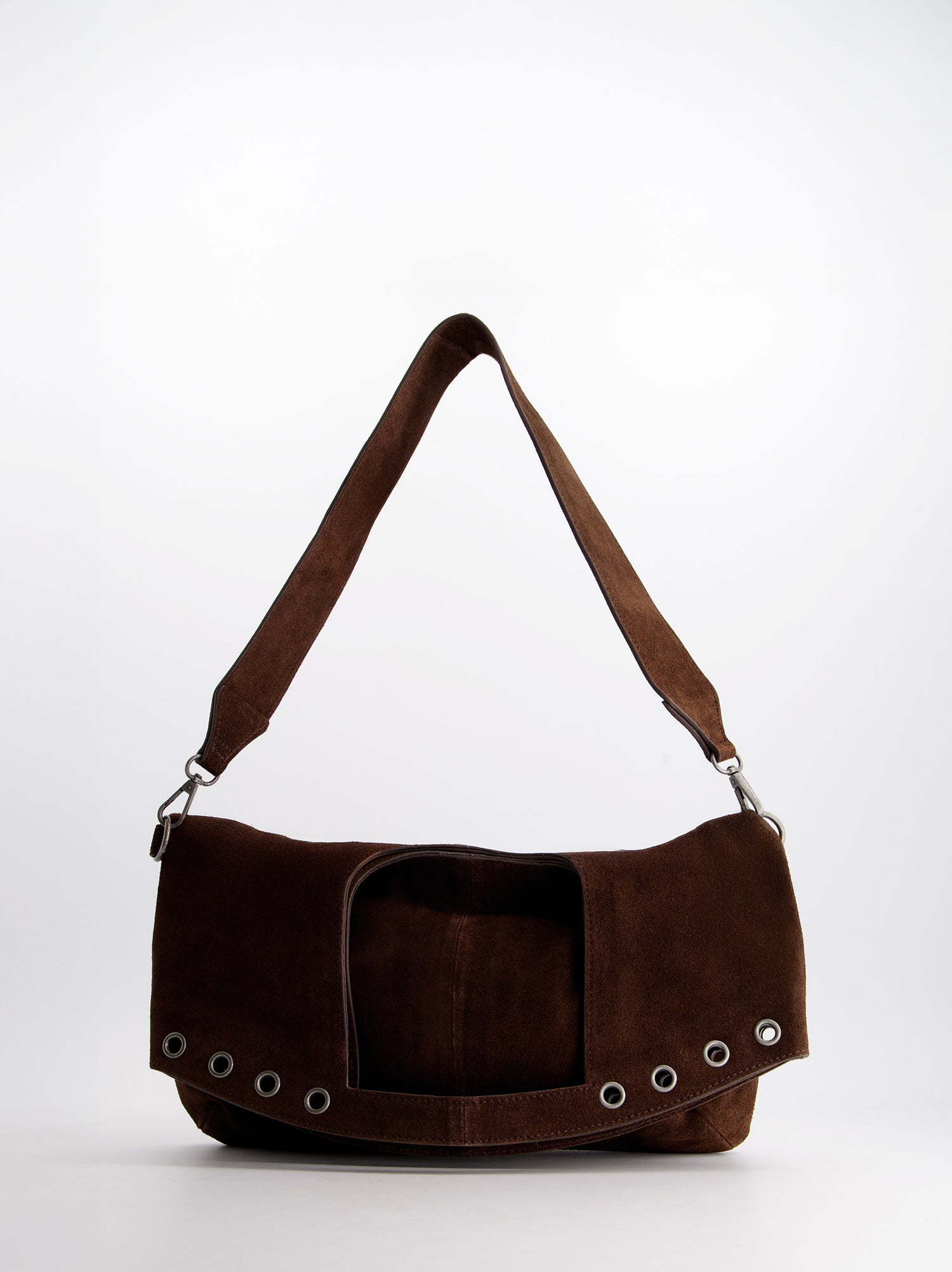 Bolso De Piel Serraje Marrón Con Asa Extraíble -Tini