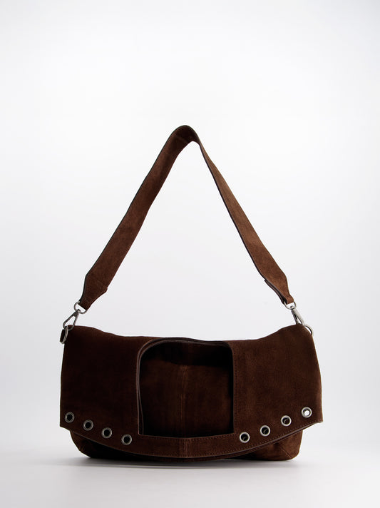 Bolso De Piel Serraje Marrón Con Asa Extraíble -Tini