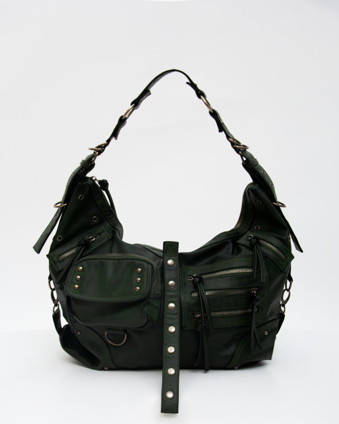 Bolso verde con hebillas, tachuleas y bolsillos - Padlock