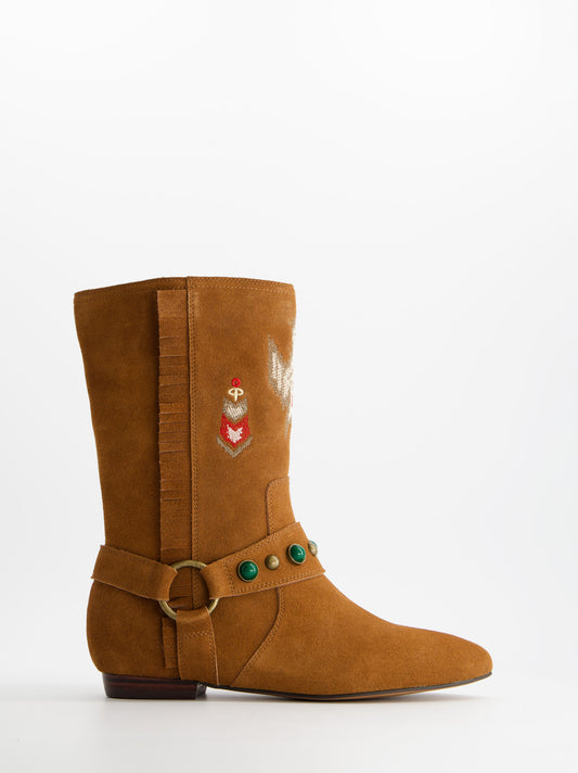 Boho style suede flat ankle boots - ULK Doha