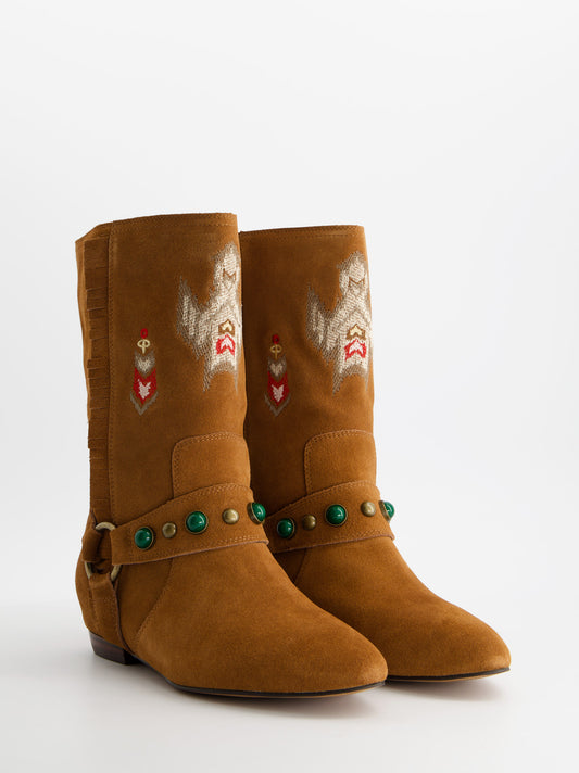 Boho style suede flat ankle boots - ULK Doha