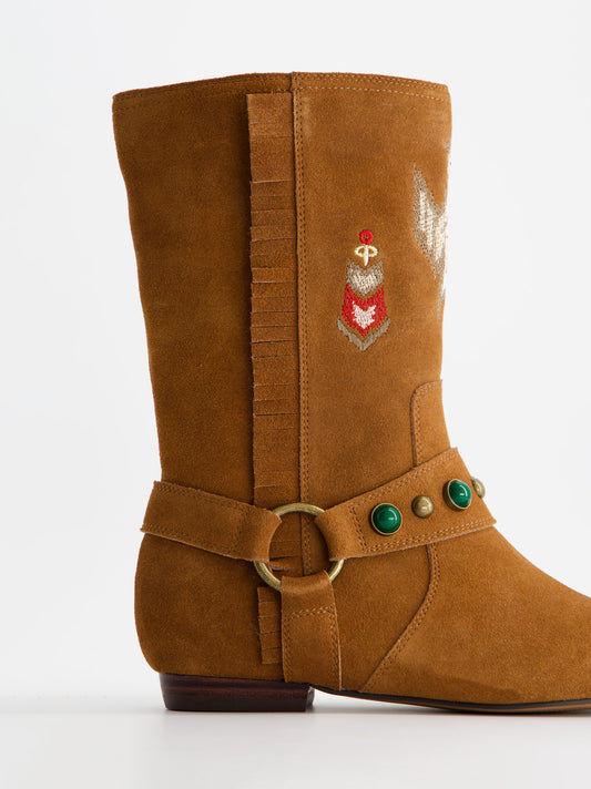 Boho style suede flat ankle boots - ULK Doha
