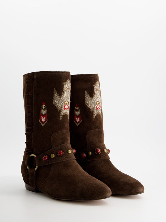 Boho style suede flat ankle boots - ULK Doha