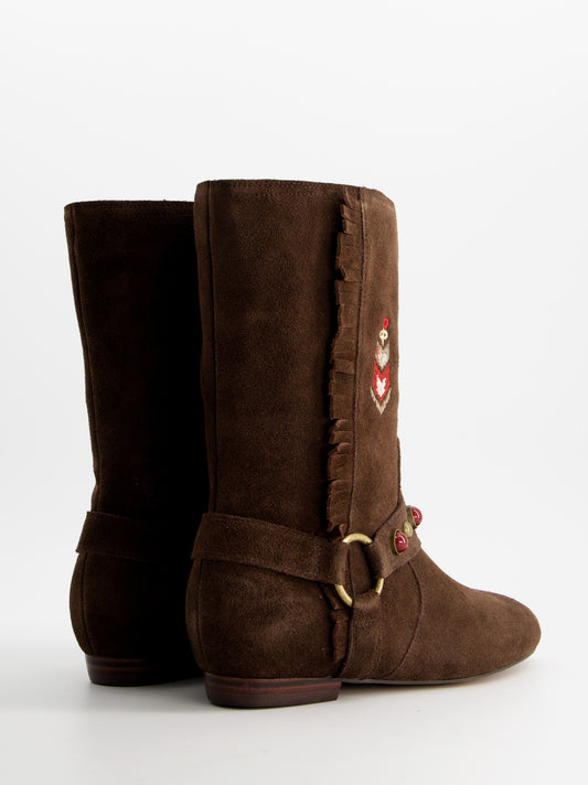 Boho style suede flat ankle boots - ULK Doha