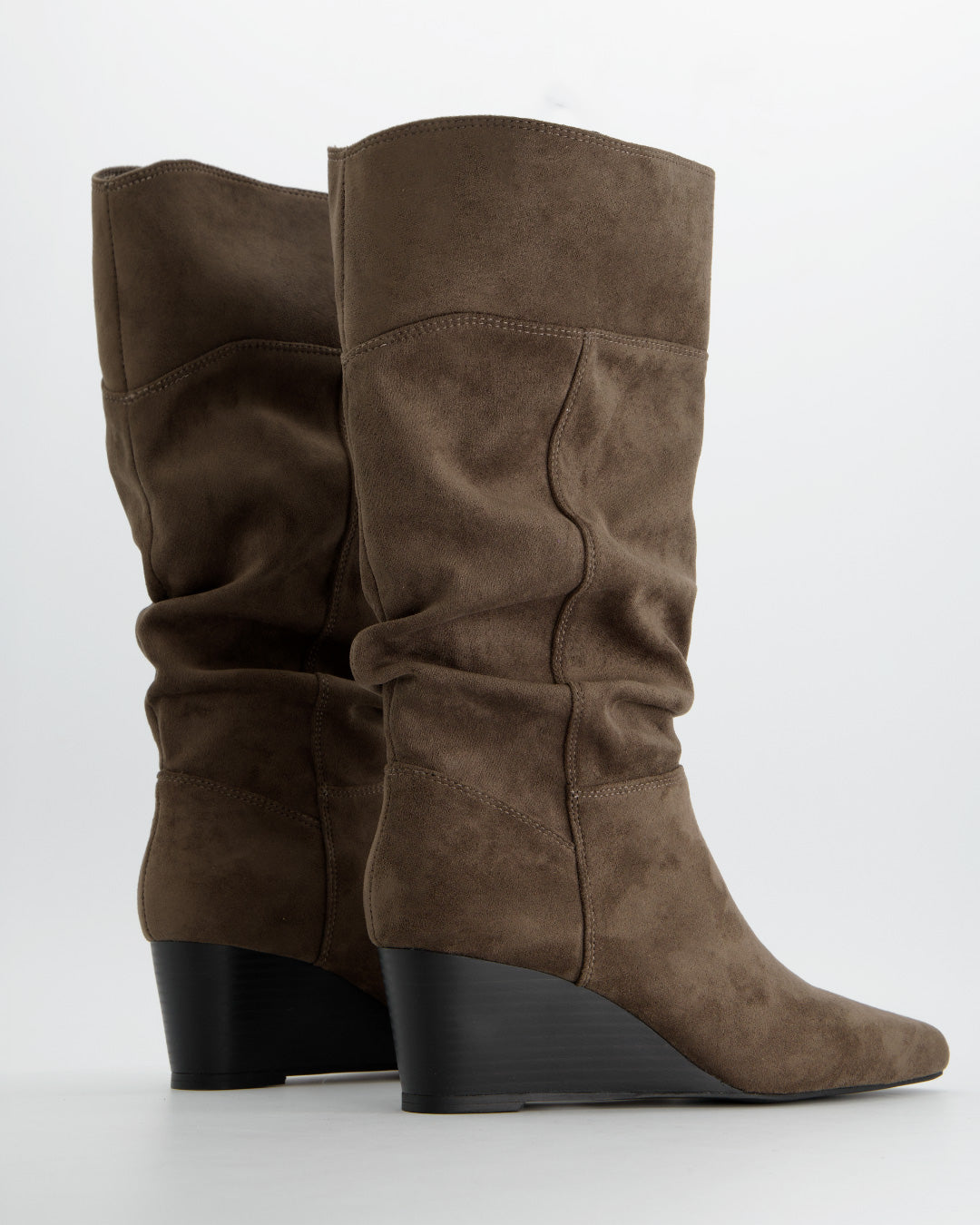 Botas altas marrón taupe de efecto ante con cuña - Prism