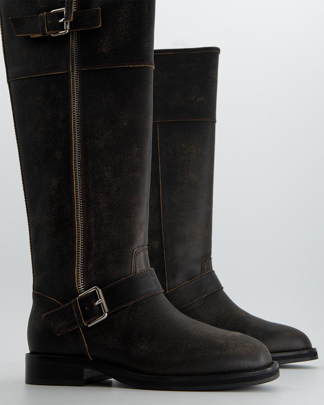High Wedge Heel Ankle Boots with a Distressed Finish - Cyder