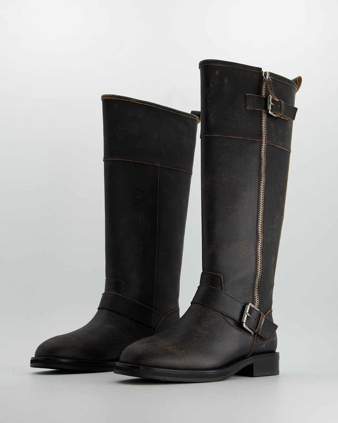 High Wedge Heel Ankle Boots with a Distressed Finish - Cyder