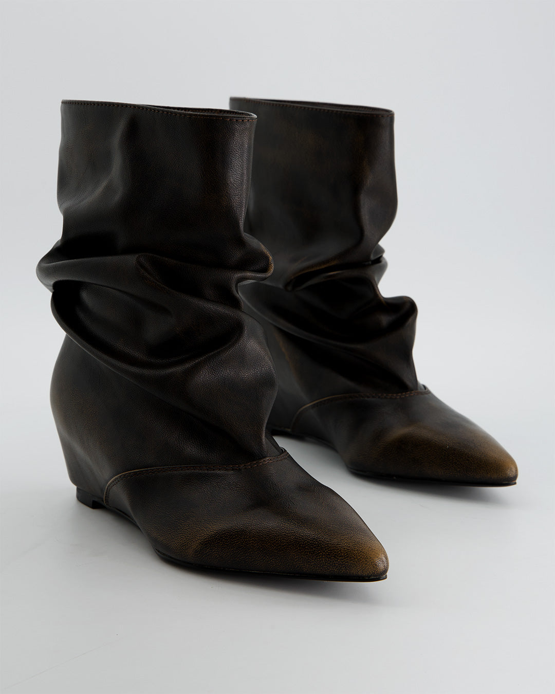 Botines de piel marrón con cuña - Rugge