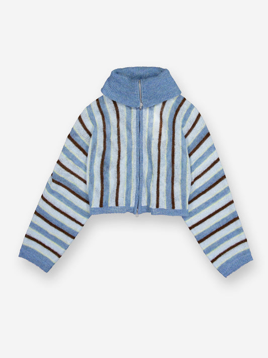 Striped cropped knit jacket with fold-over collar - Luzia