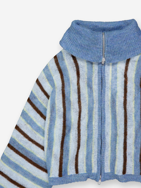 Striped cropped knit jacket with fold-over collar - Luzia