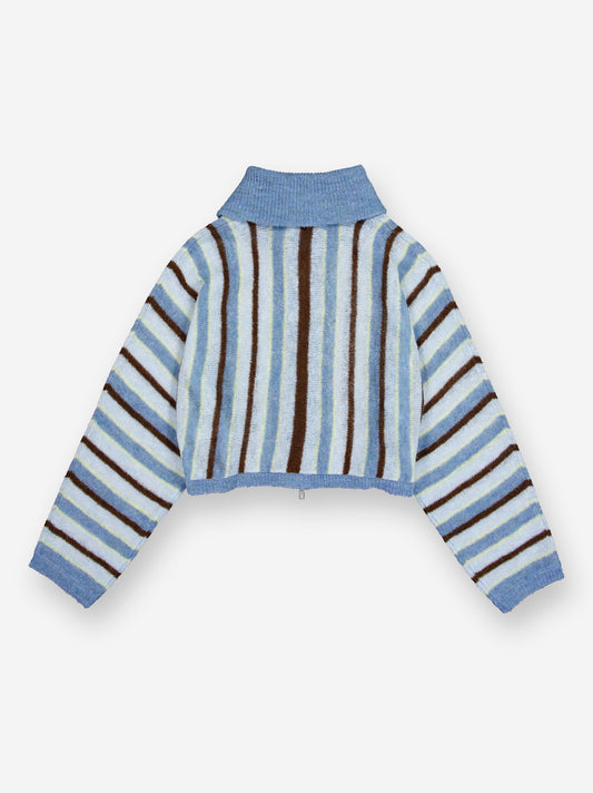 Striped cropped knit jacket with fold-over collar - Luzia