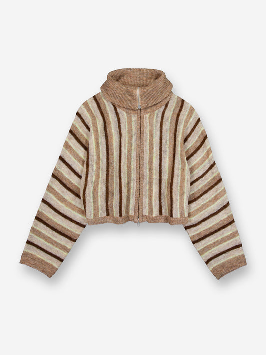 Striped cropped knit jacket with fold-over collar - Luzia