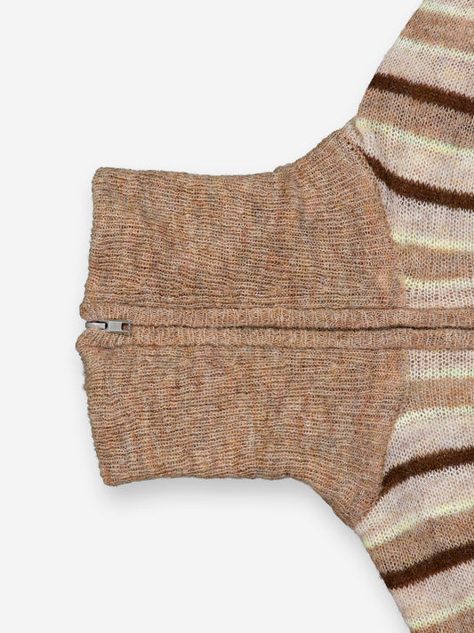 Striped cropped knit jacket with fold-over collar - Luzia