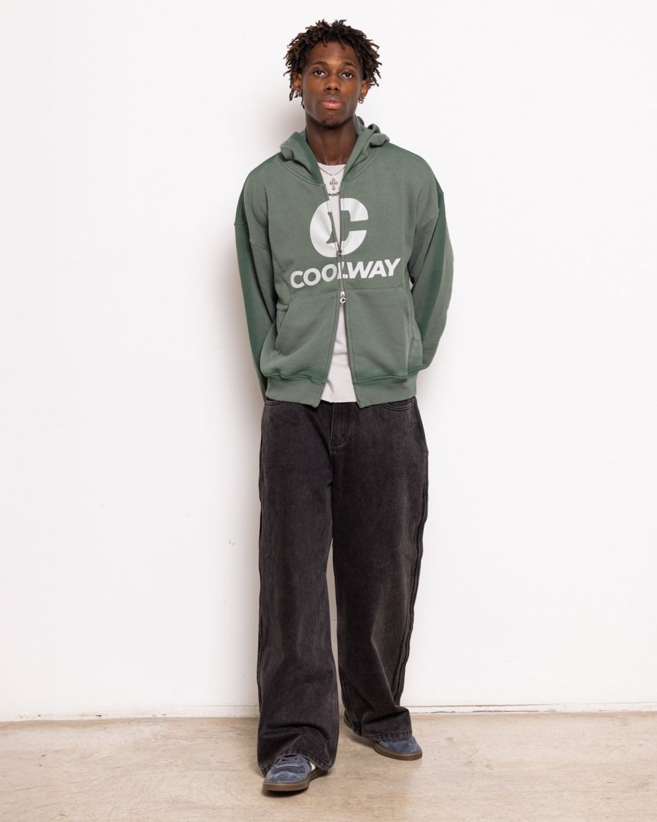 Coolway Break Green Zipped Hoodie - Sudadera con cremallera y capucha