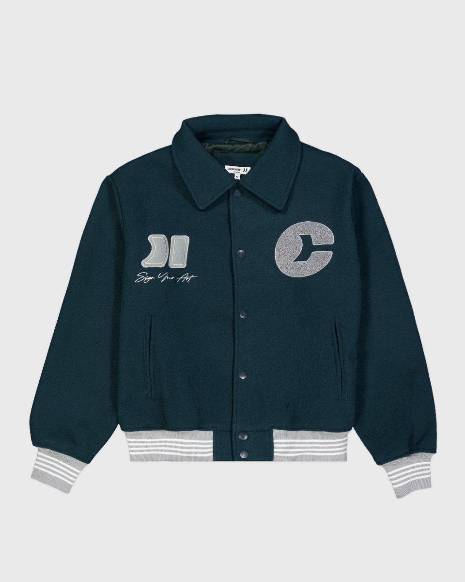 Coolway Dark Green Varsity - Chaqueta deportiva retro