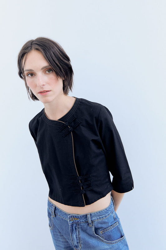 Chaqueta de lino asimétrica estilo oriental - Lupe