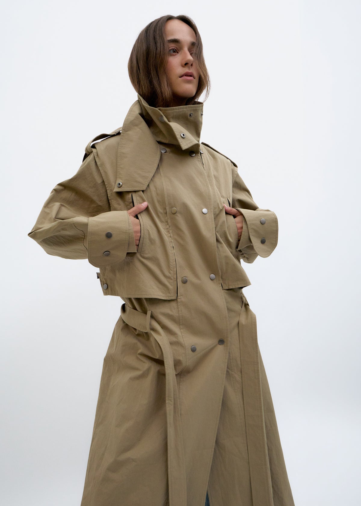Trench coat with convertible top panel - Mawi