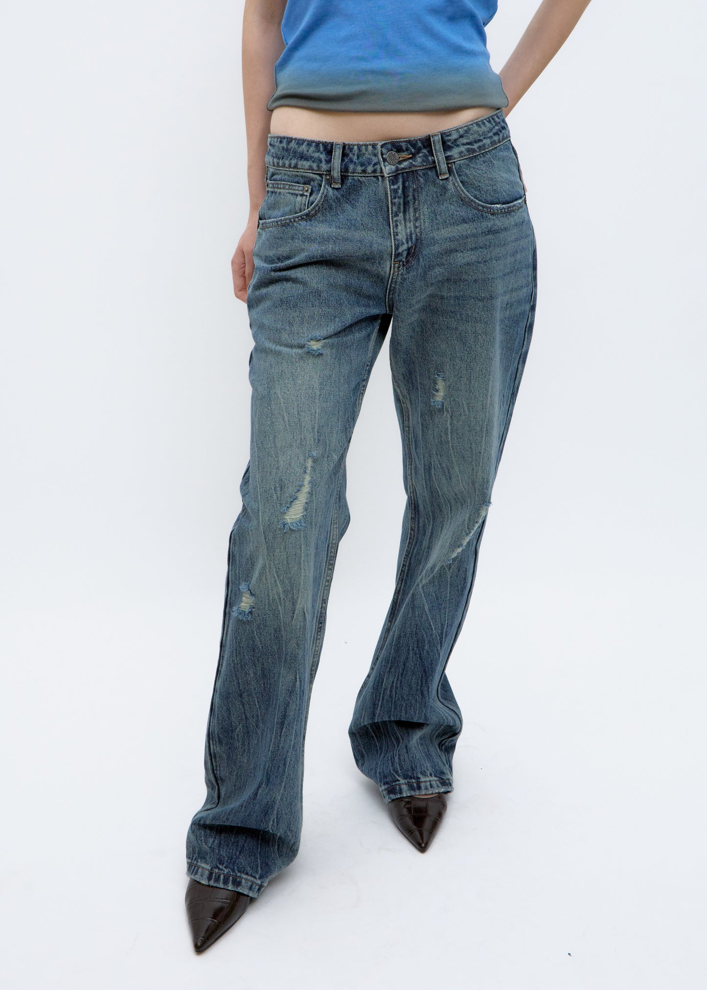 Jeans Rectos Desgastados - Val Demin