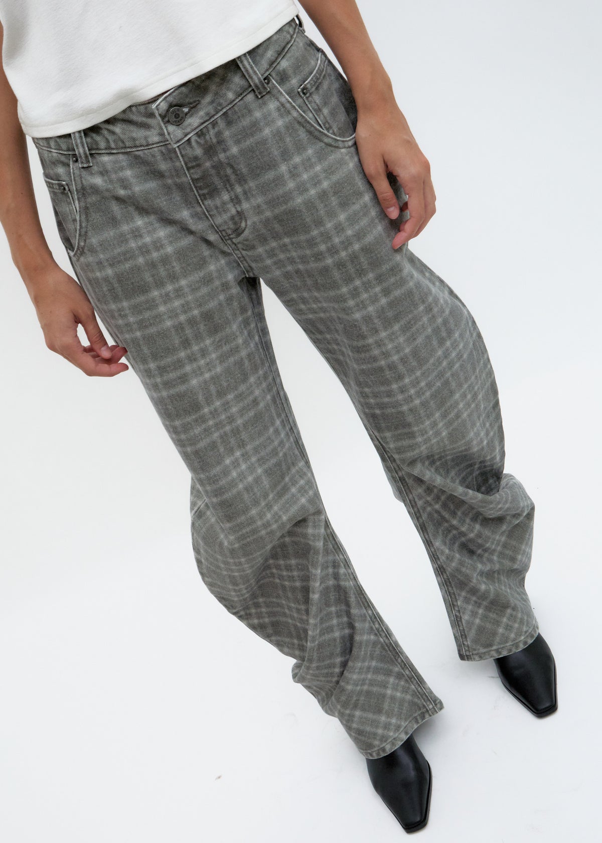 Plaid Effect Denim Trousers - Jones