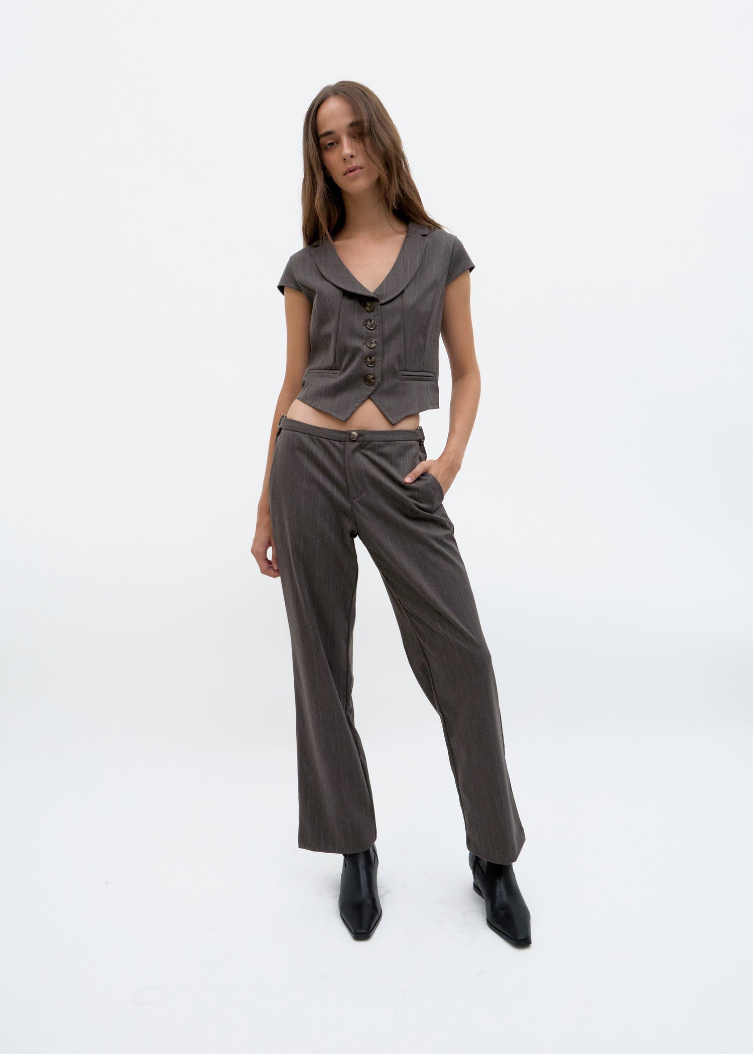 Pinstripe Cropped Vest - Vitotop