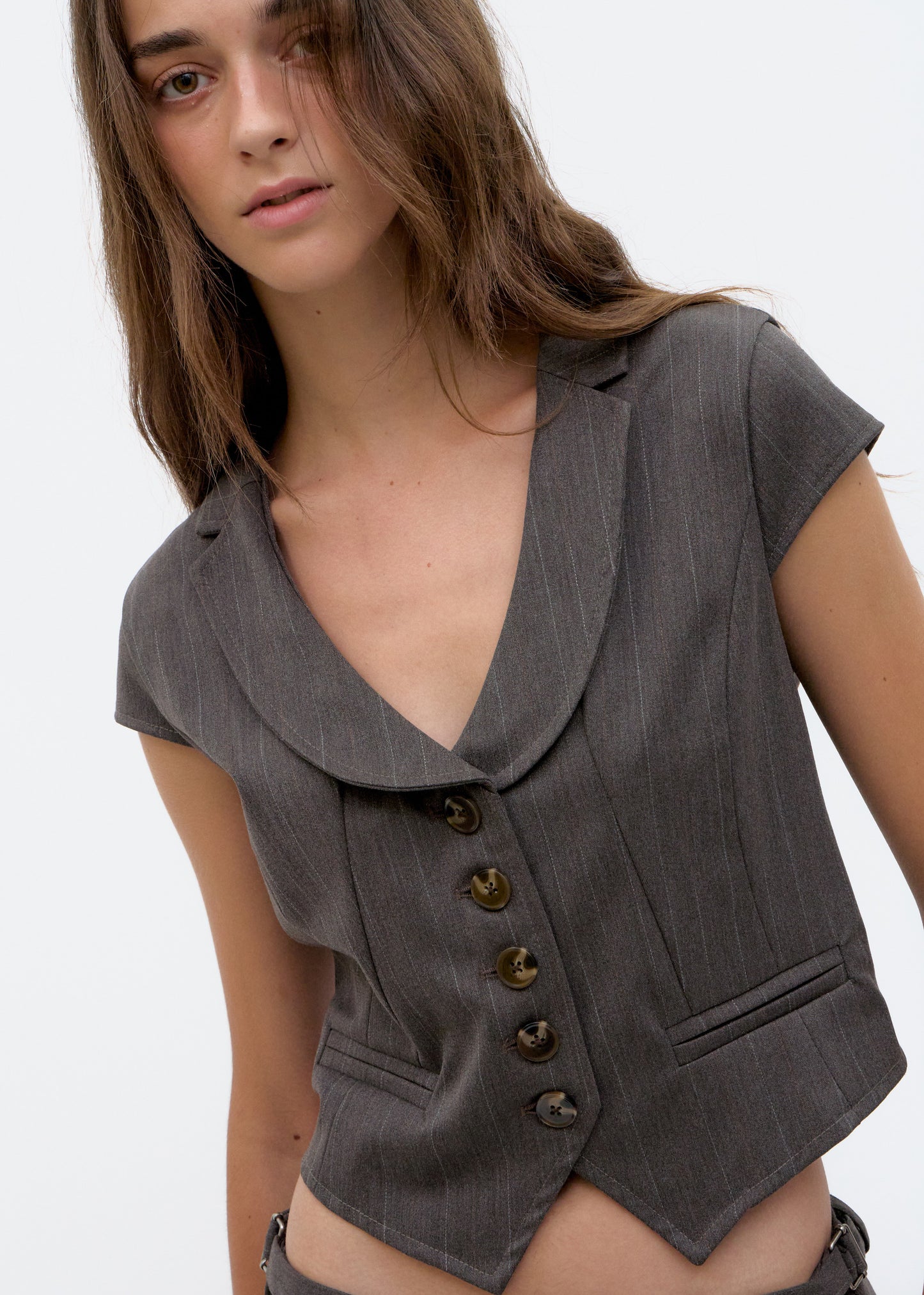 Pinstripe Cropped Vest - Vitotop