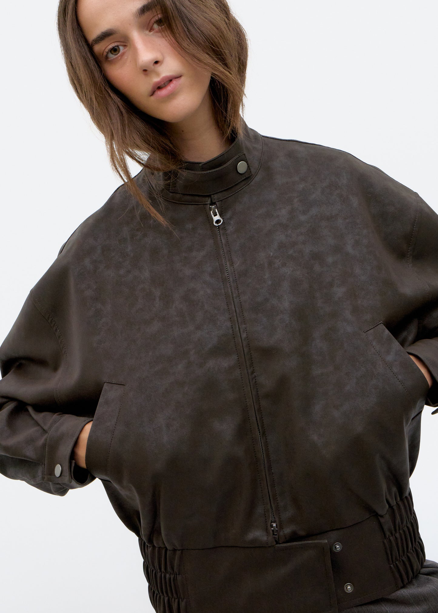 Brown Faux Leather Jacket - Estel