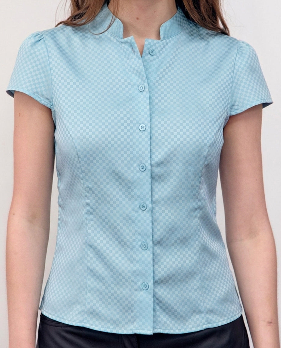 Camisa satinada azul con estampado jacquard - Rin