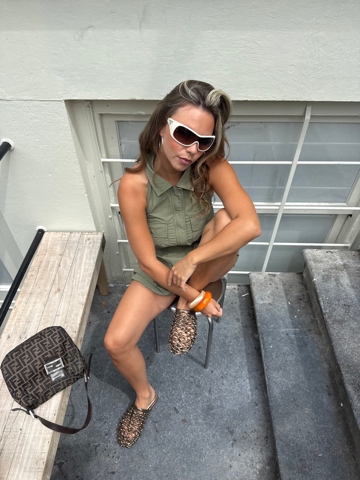 Braided bronze-effect mule sandals - Siena