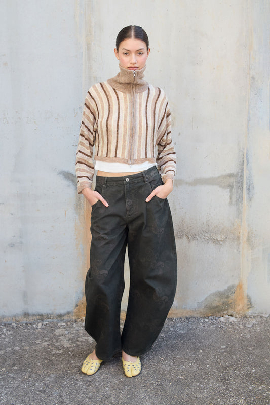 Striped cropped knit jacket with fold-over collar - Luzia
