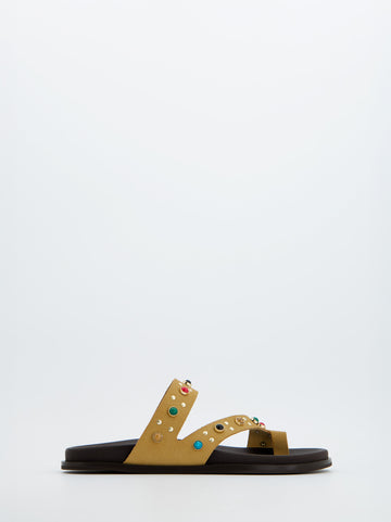 Sandalias Camel Con Piedras Decorativas - Porronet